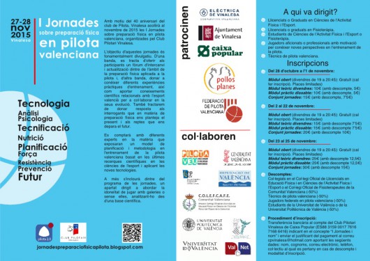 Se aproximan las I Jornadas sobre preparación física en Pilota Valenciana de Vinalesa