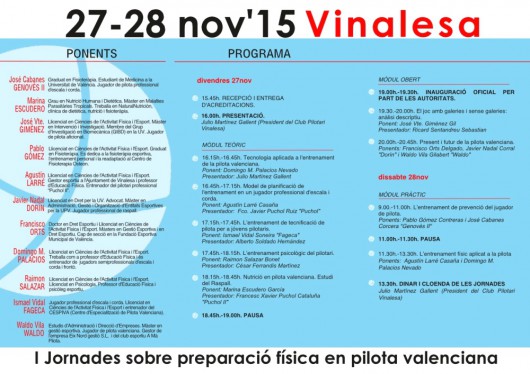 Les I Jornades sobre preparació física en Pilota Valenciana s’inicien demà a Vinalesa